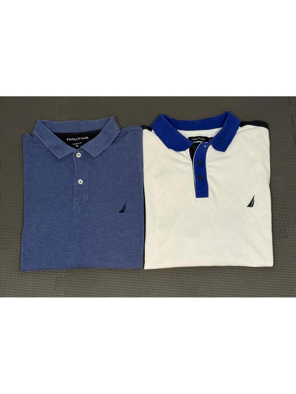 Nautica XL Men's Polo Shirt 2-Pack Blue and White with Blue Collar